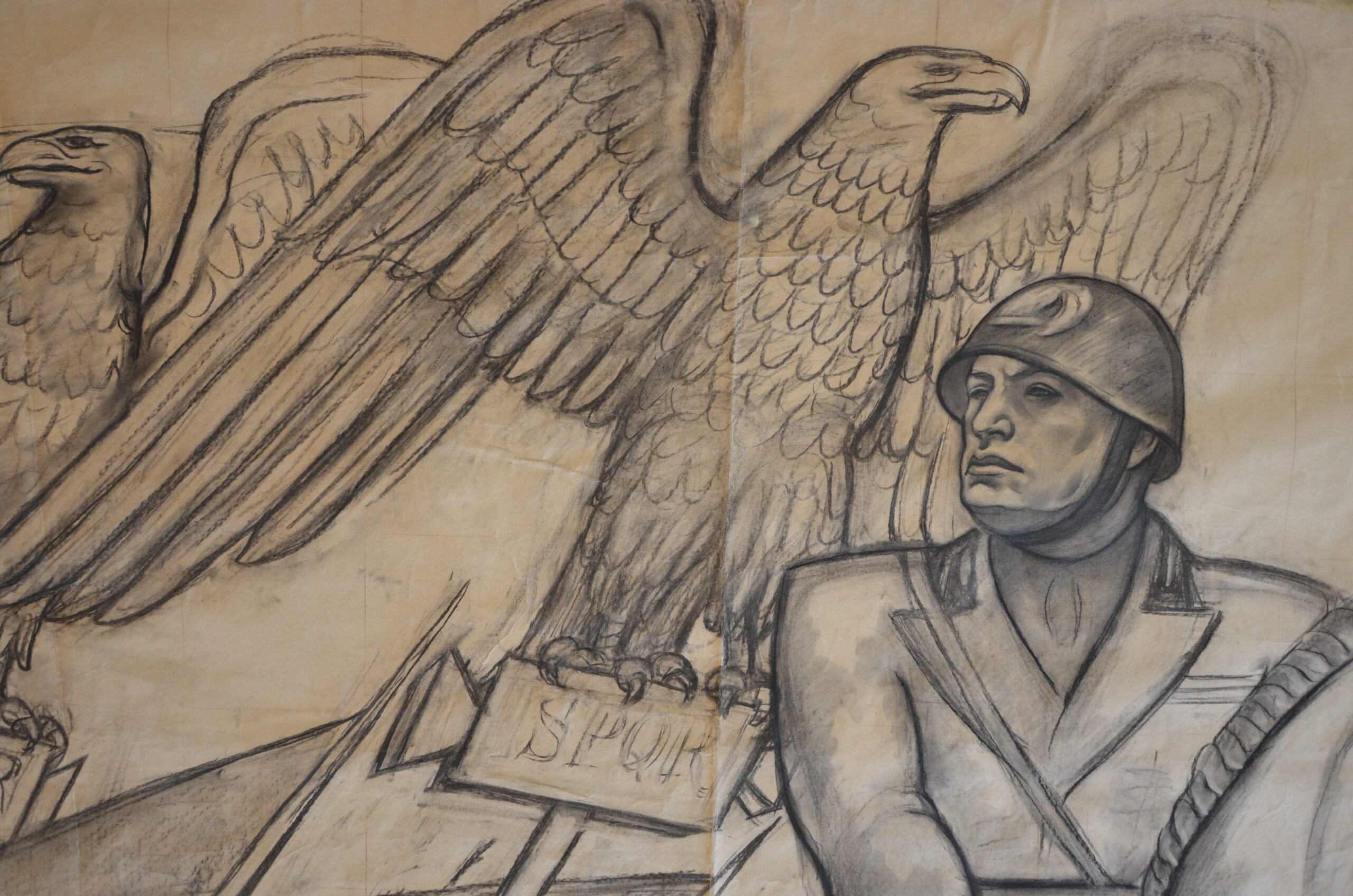 Vittoria-alata-cartone_-particolare-con-Mussolini-2